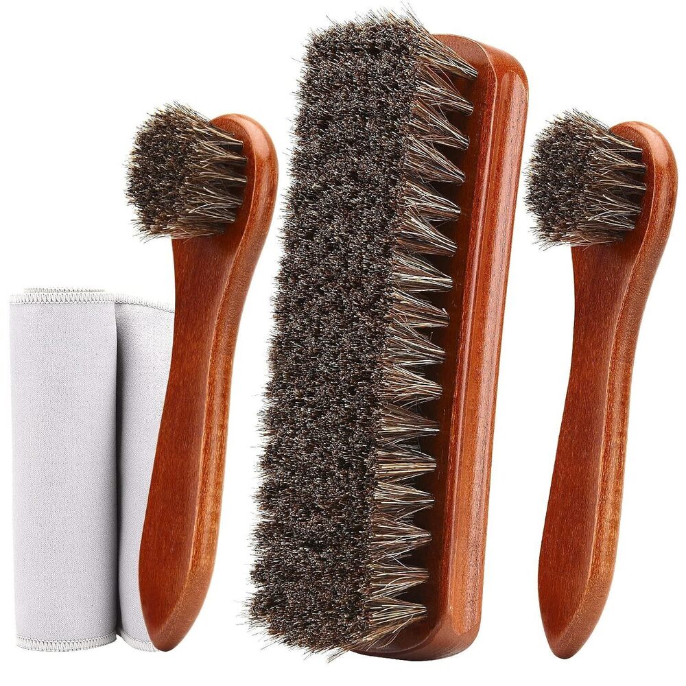 4-Piece Horsehair Shoe Brush Shine Kit, Shoe Polish Kit, Leather Shoes
